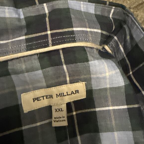 PETER MILLAR Mens XXL Langley Cotton Sport Shirt Cottage Blue Plaid $160 - Picture 4 of 5